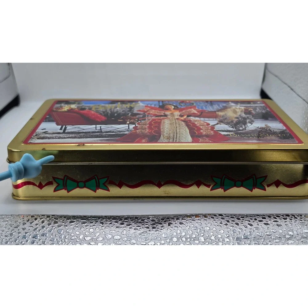 Vintage Barbie Happy Holidays 1996 Russell Stover Candies Tin Gold *Empty